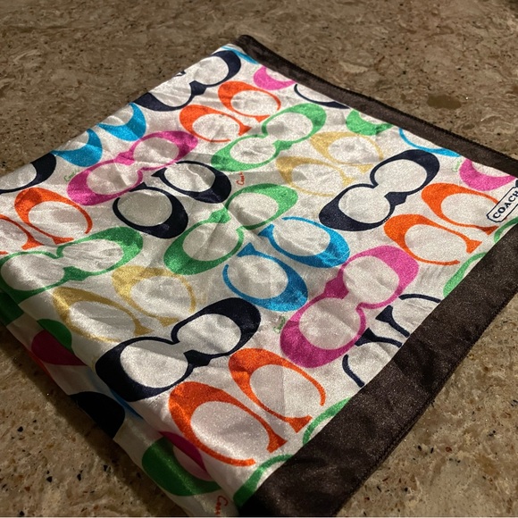 Vintage 20x20 Coach Colorful Rainbow Signature Pattern Scarf - Picture 2 of 4